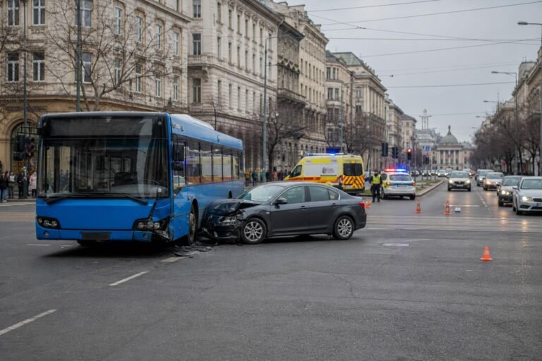 Kilencen sérültek meg egy busz és egy személyautó ütközésében az Astoriánál