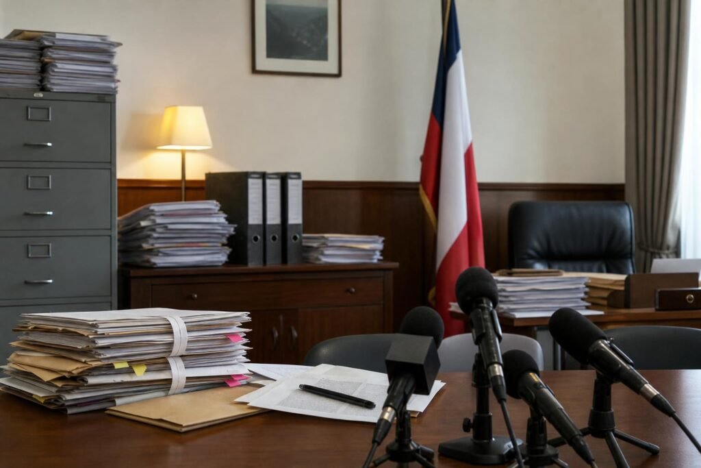 Hivatali iratok és közbeszerzési dokumentumok egy minisztériumi irodában