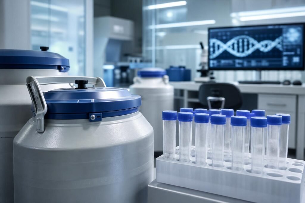 Termékenységi klinika laboratóriuma genetikai vizsgálatra előkészített mintákkal
